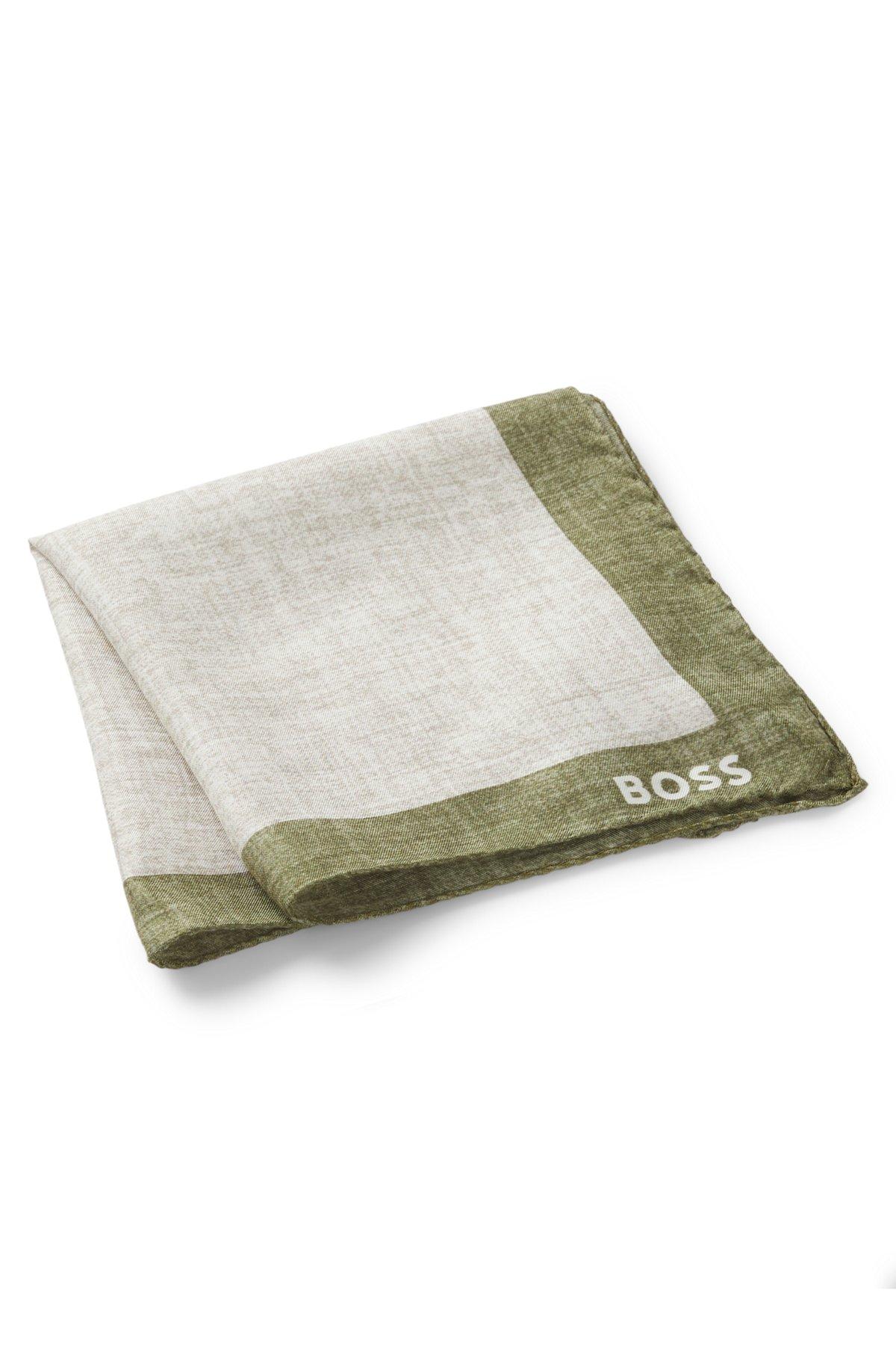 Printed pocket square with logo border Product Image