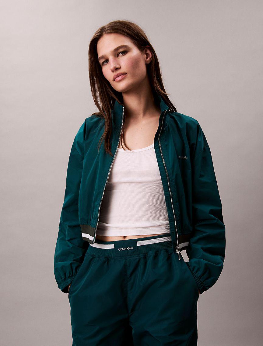 Woven Cropped Relaxed Track Jacket Product Image