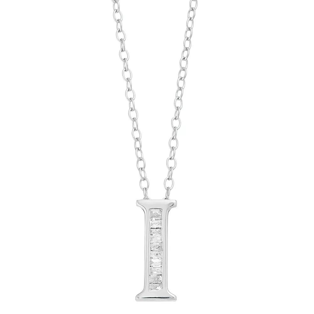 Sterling Silver Baguette Diamond Initial Pendant Necklace, Women's,  Product Image