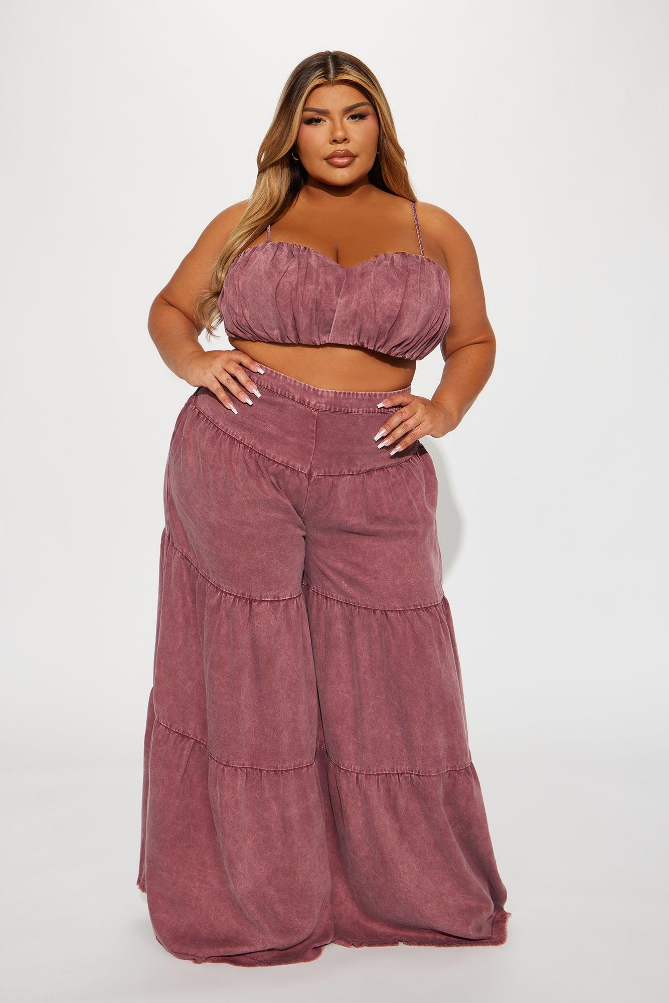 Olivia Washed Pant Set - Burgundy Product Image