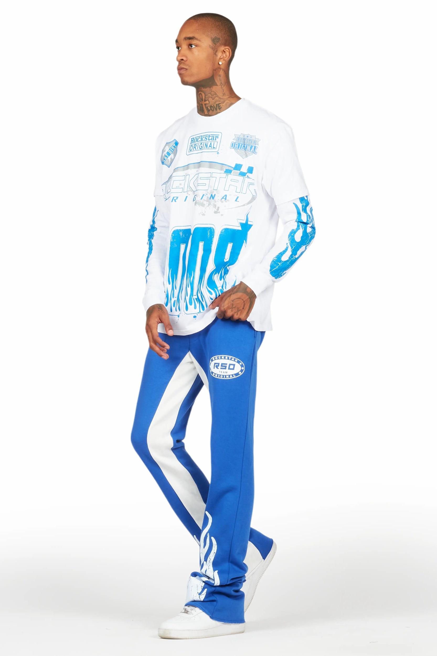 Amos White/Royal Double Layer T-Shirt/Stacked Baggy Pant Set Male Product Image