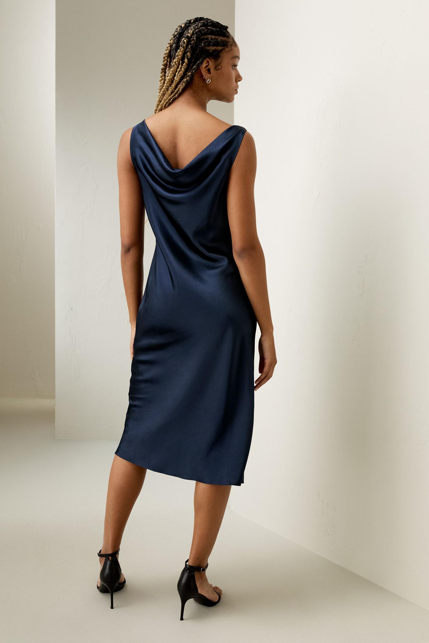 Cowl-Neck Silk Midi Dress Product Image