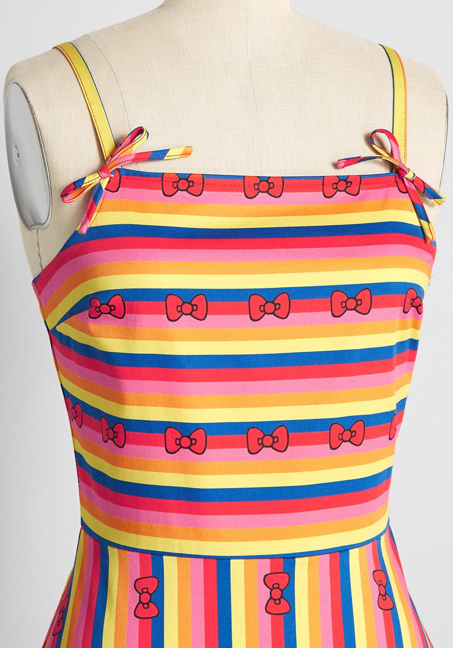 ModCloth x Hello Kitty Red Bows and Rainbows Fit and Flare Dress Product Image