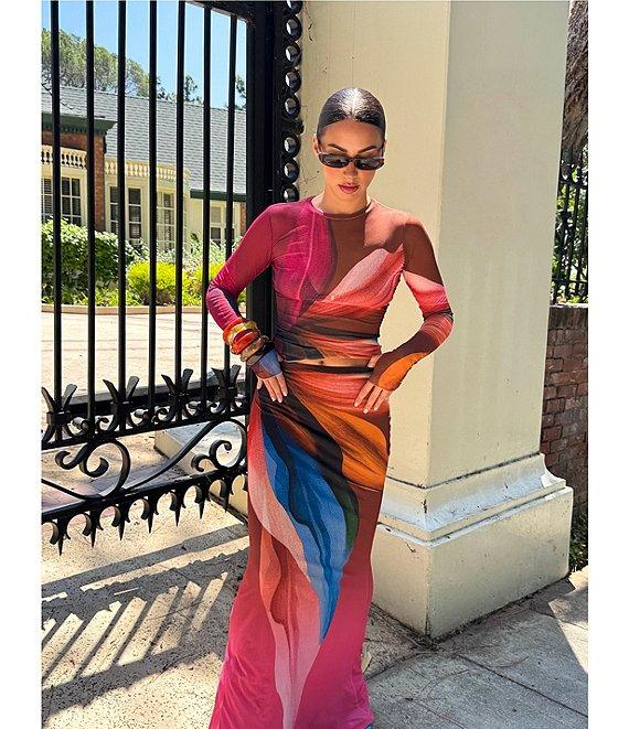 AFRM Tegan Printed Mesh Coordinating Maxi Skirt Product Image