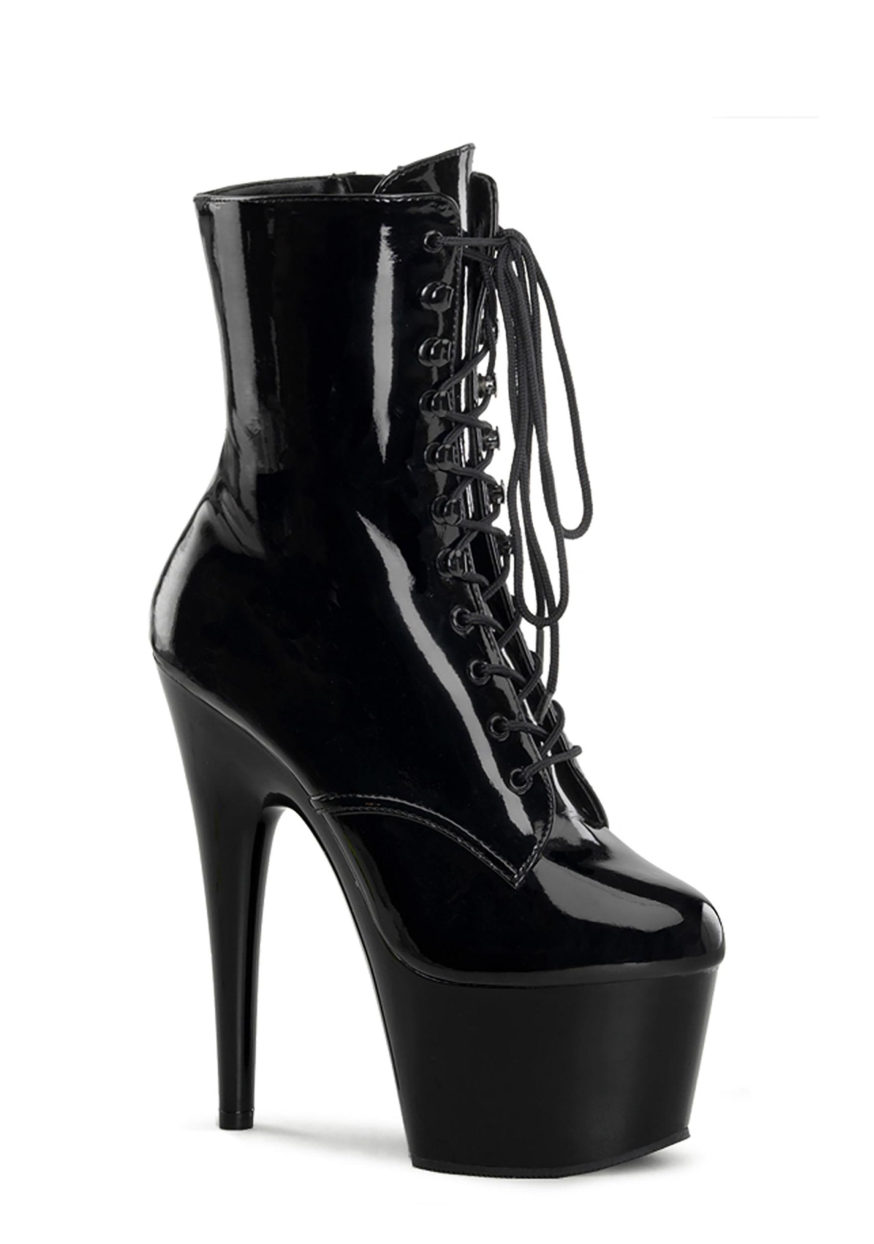Pleaser Vinyl Stiletto Platform Boots - Black Product Image