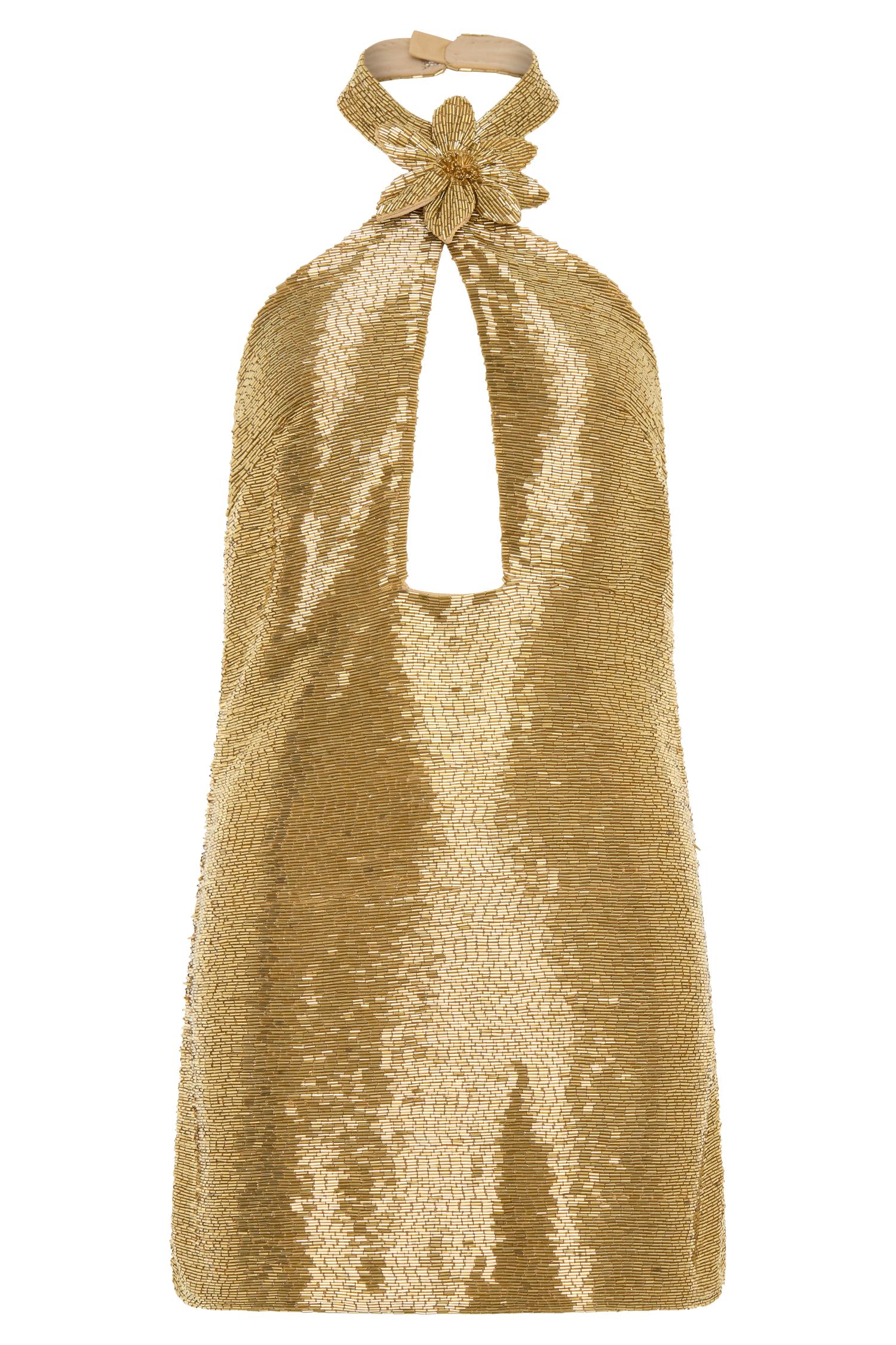 Nylah Beaded Halter Mini Dress - Gold Product Image