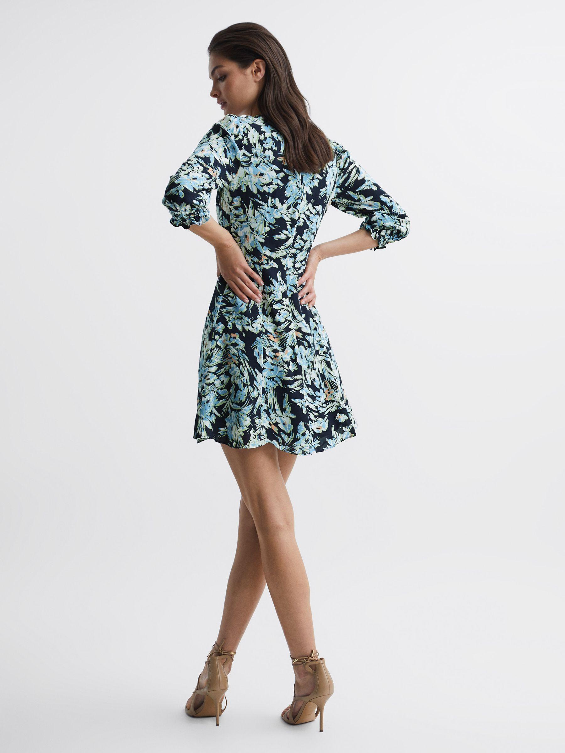 Floral Print Mini Dress in Navy/Blue Product Image