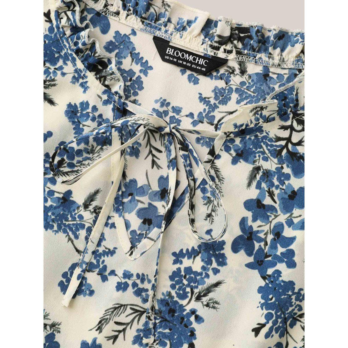 Plus Size In Full Bloom Notched Collar Pockets Midi Dress Skyblue Women Elegant Tie knot Notched collar Short sleeve Curvy BloomChic 28/5X Product Image