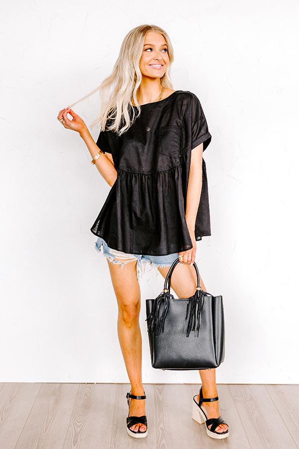 Greek Isles Linen-Blend Babydoll Top In Black Product Image