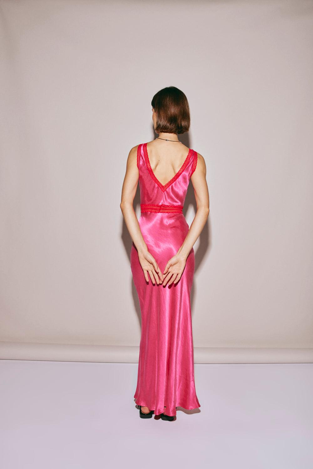 Meet Me On The Dance Floor Bias Cut Maxi Dress Fuchsia Product Image