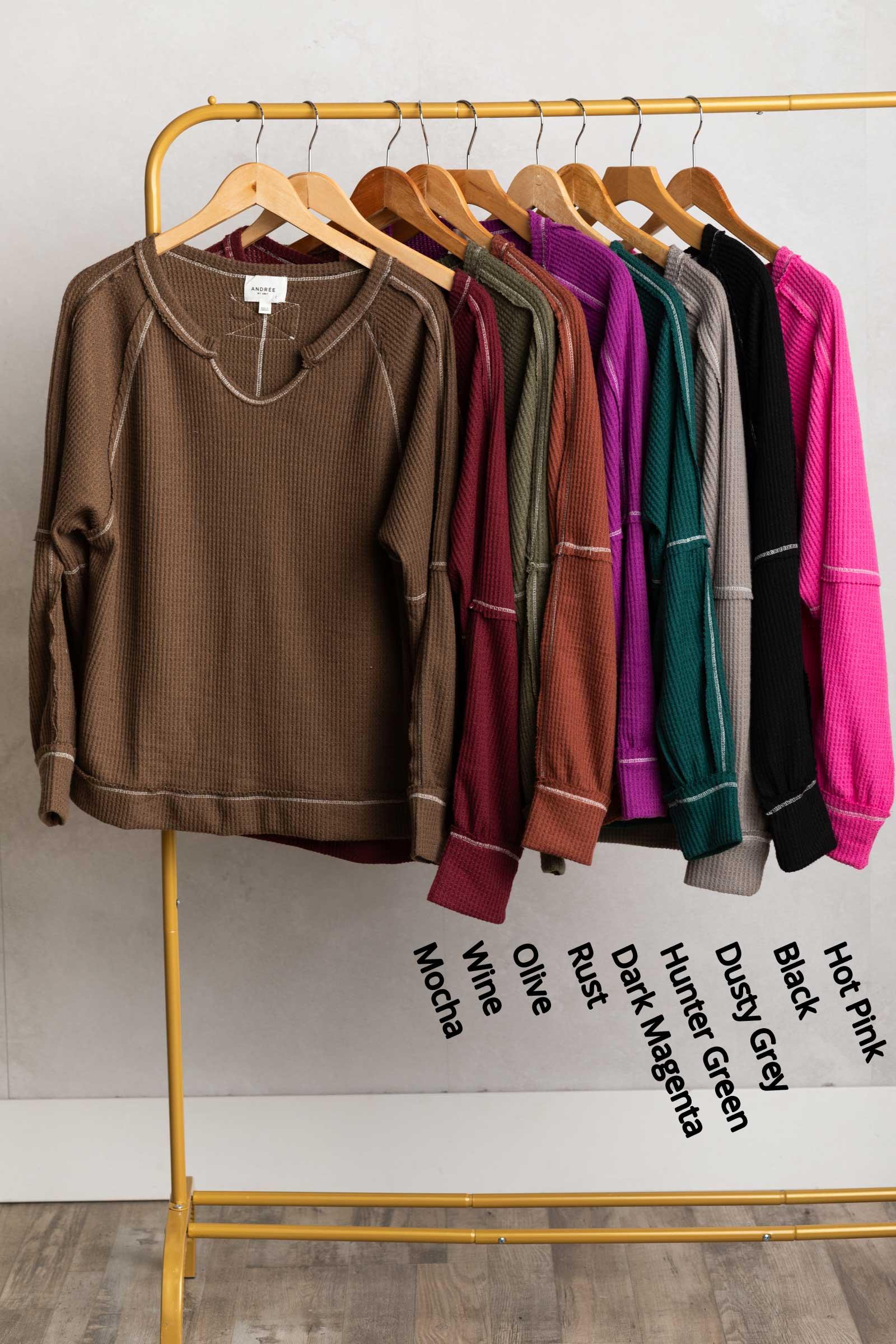 Notched Neck With Exposed Seams Knit Top Product Image