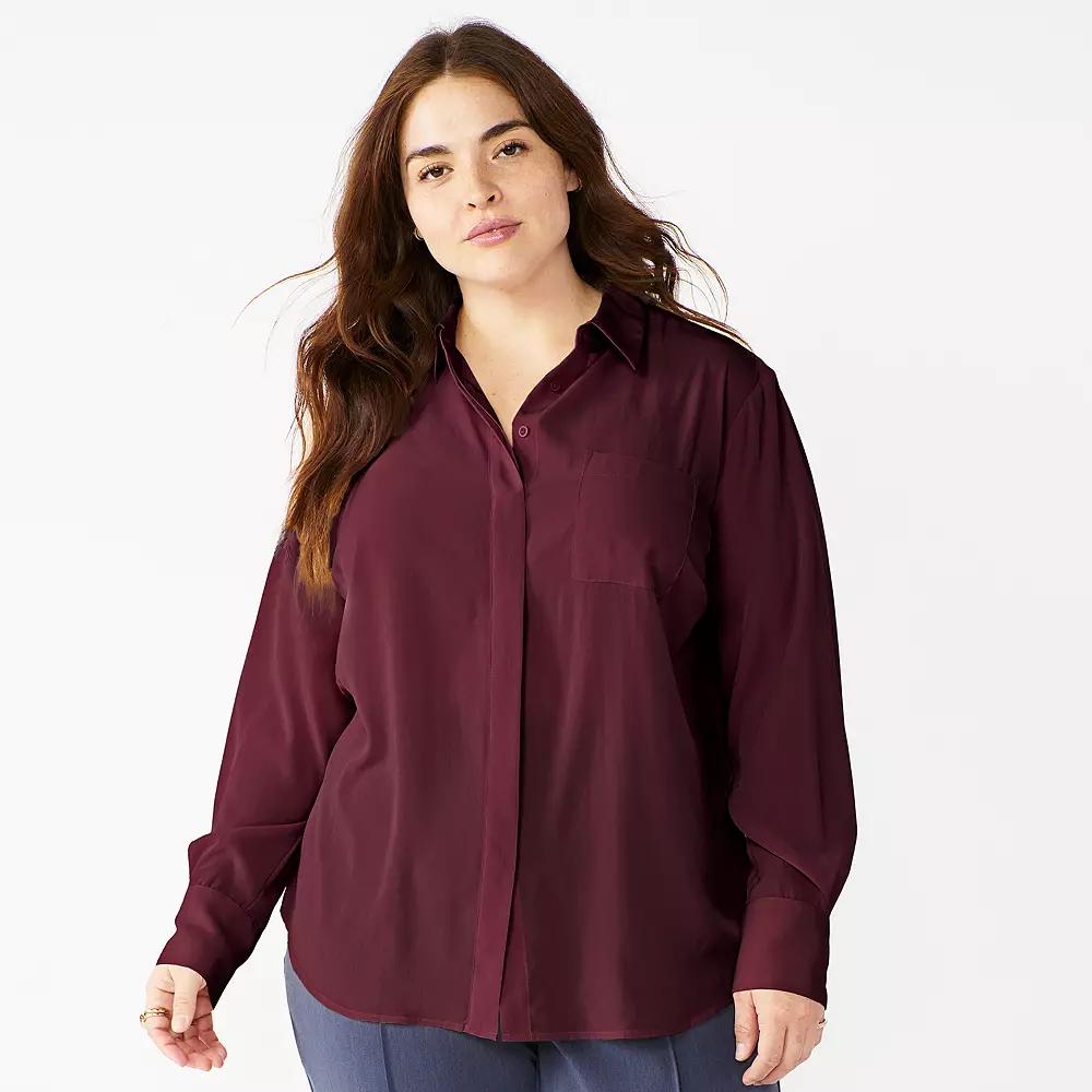 Plus Size Nine West Drapey Button Down Shirt, Women's, Size: 2XL, Maddie Purple Product Image