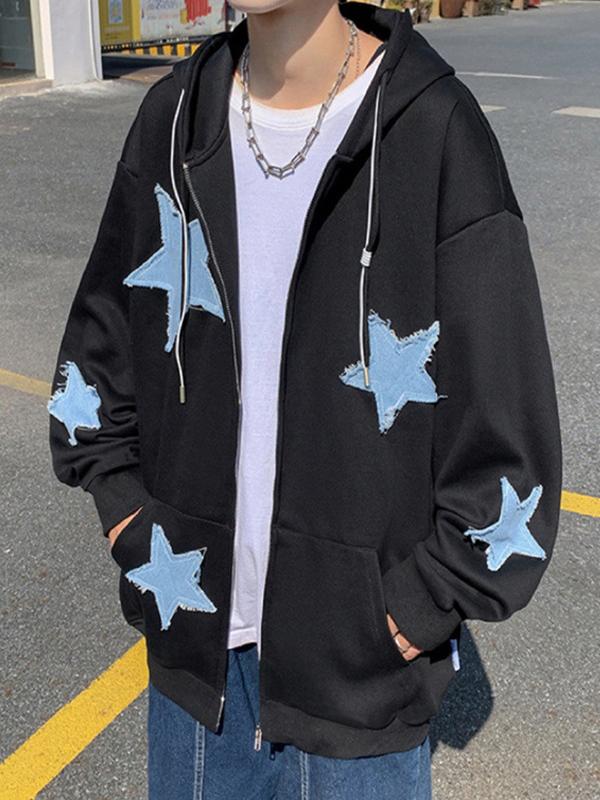 Men's Star Patch Zip Up Hoodie Product Image