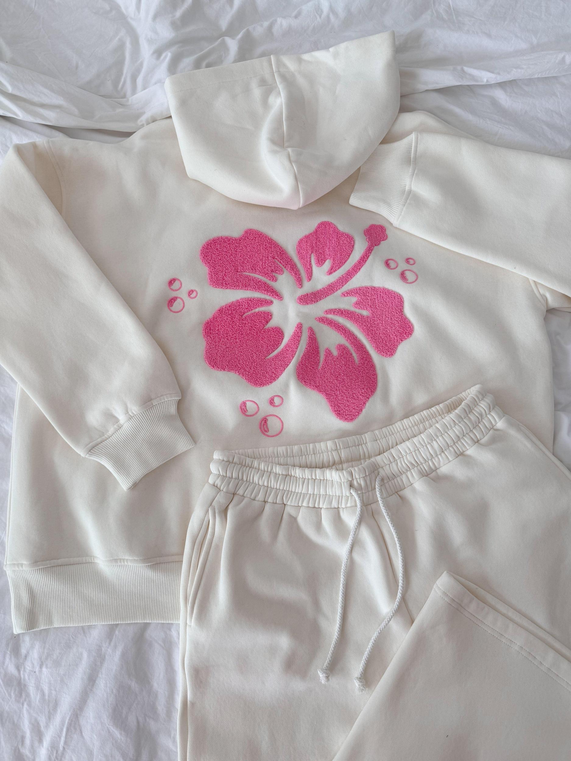Ivory Hibiscus Flower Hoodie Product Image