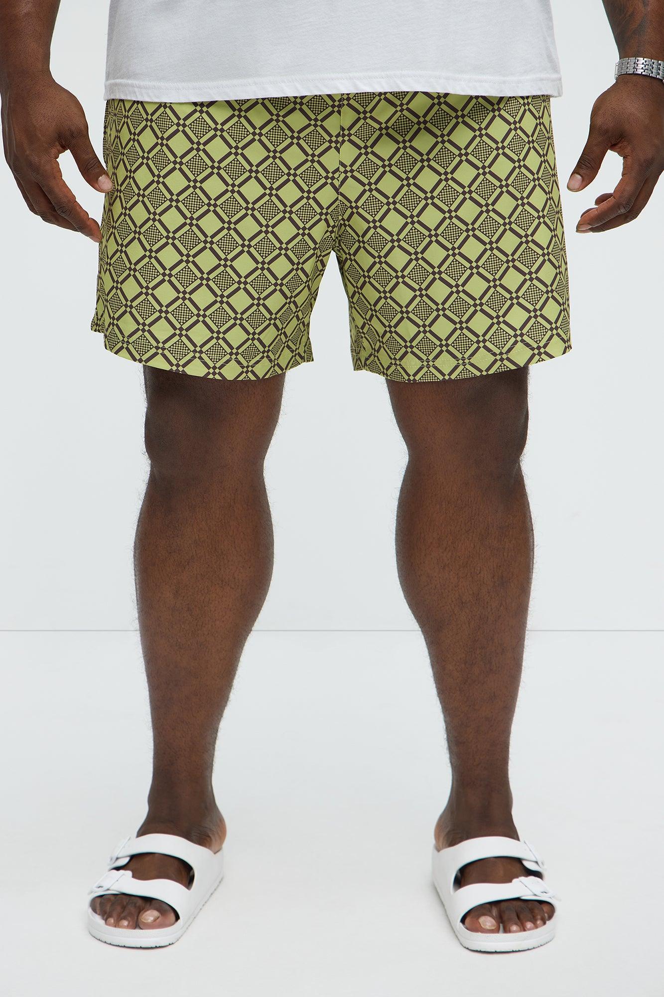 Checkered Mosaic Swim Mid Trunk - Green/combo Product Image