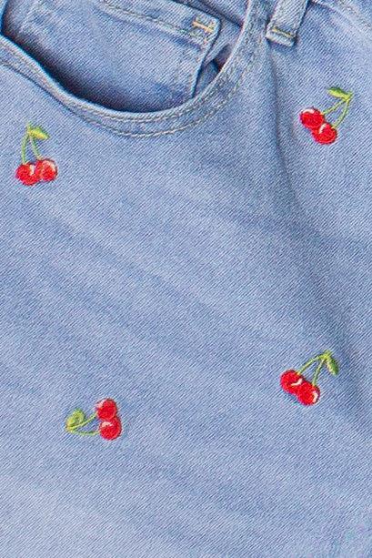 Embroidered Cut Off Denim Shorts Product Image