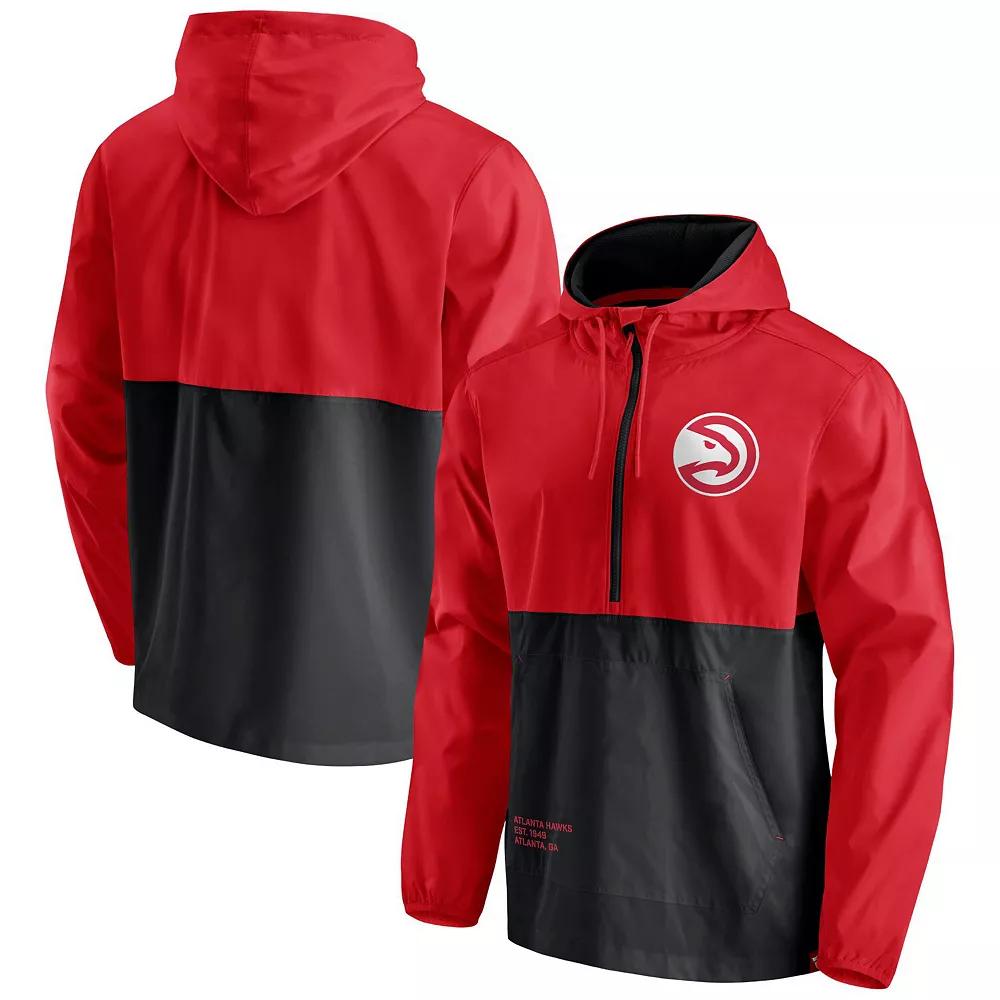 Men's Fanatics Branded Red/Black Atlanta Hawks Anorak Windbreaker Half-Zip Hoodie Jacket, Size: Large Product Image
