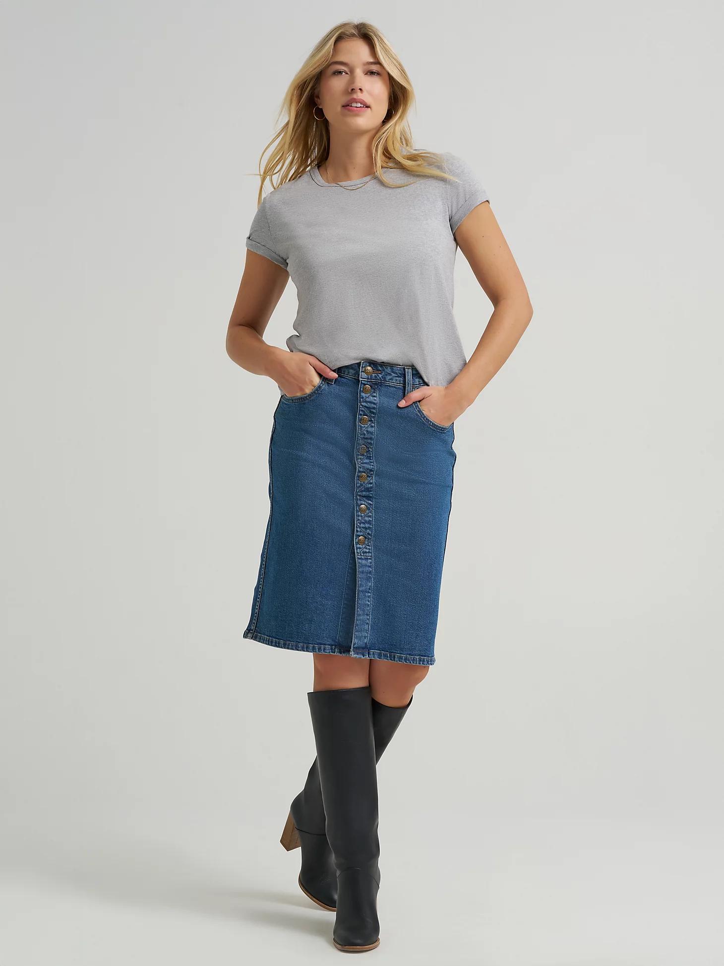 Women's Button Front Denim Midi Skirt | Women's Skirts & Dresses | Lee® Product Image