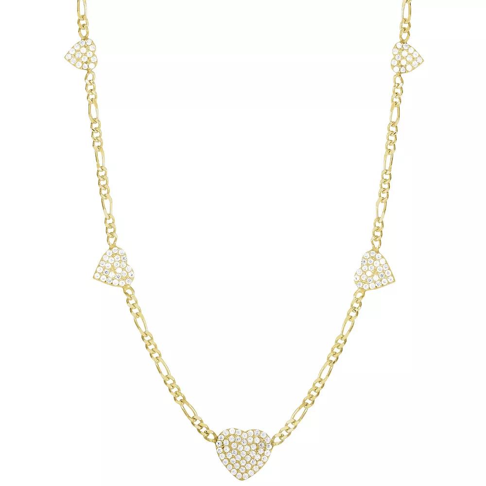 Sunkissed Sterling 14k Gold over Silver CZ Heart Charm Figaro Choker Necklace, Women's, Size: 14", Gold Tone Product Image