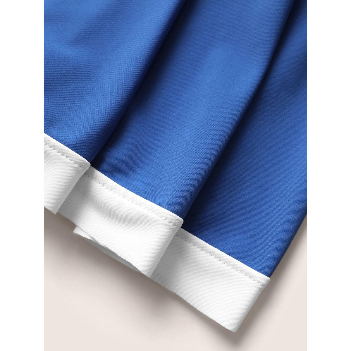 Plus Size Plain Patchwork Ruched Button Detail Swim Dress Women's Swimwear Blue Beach Bodycon Heart neckline High stretch Curve Swim Dresses BloomChic 14-16/1X Product Image