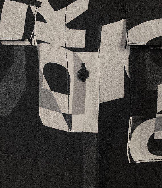 DKNY by Donna Karan Logo Printed Chiffon Button Front Shirt Product Image