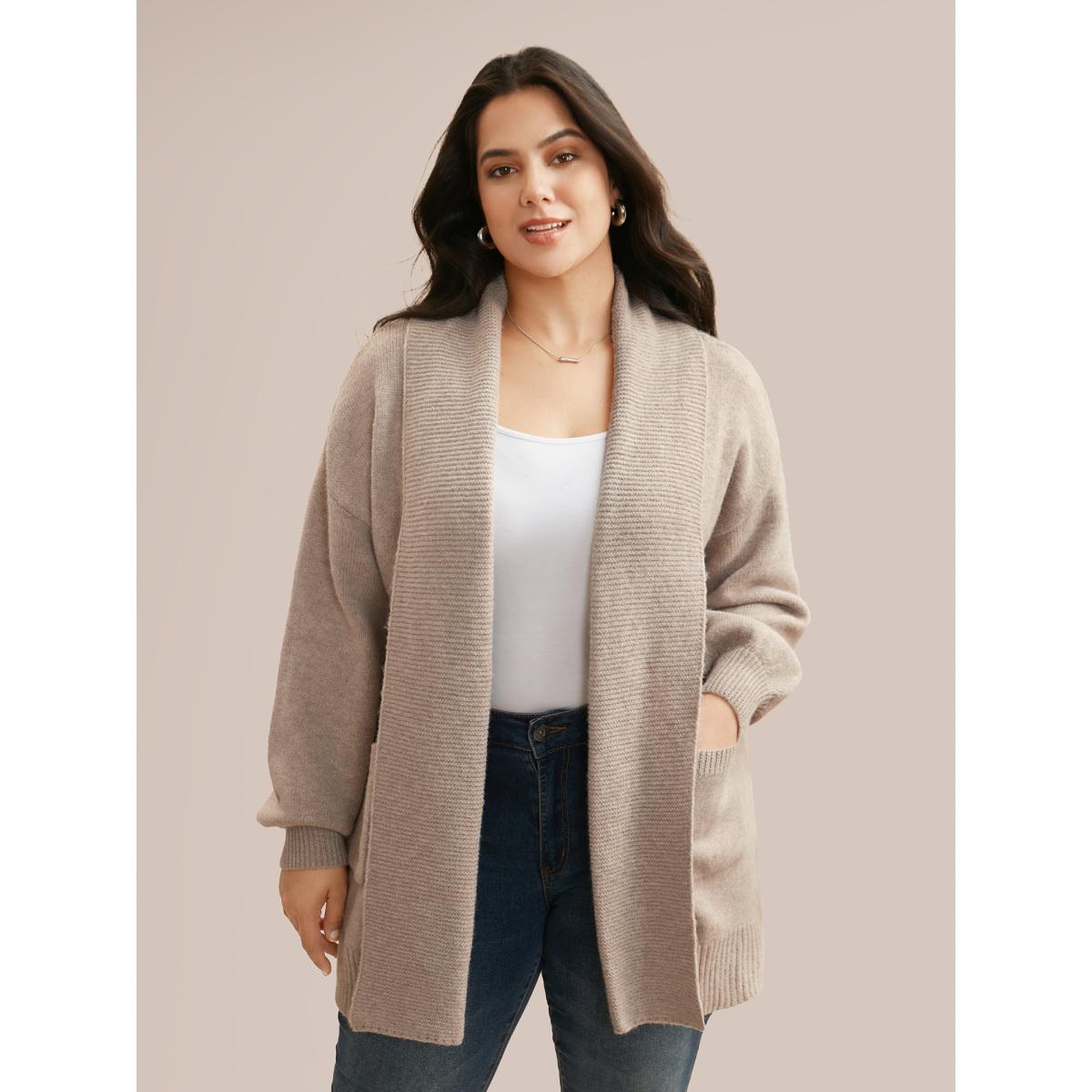 Plus Size Airy Cozy Shawl Collar Wool Cardigan Tan Women Casual Loose Long Sleeve Everyday Cardigans BloomChic 22-24/3X Product Image