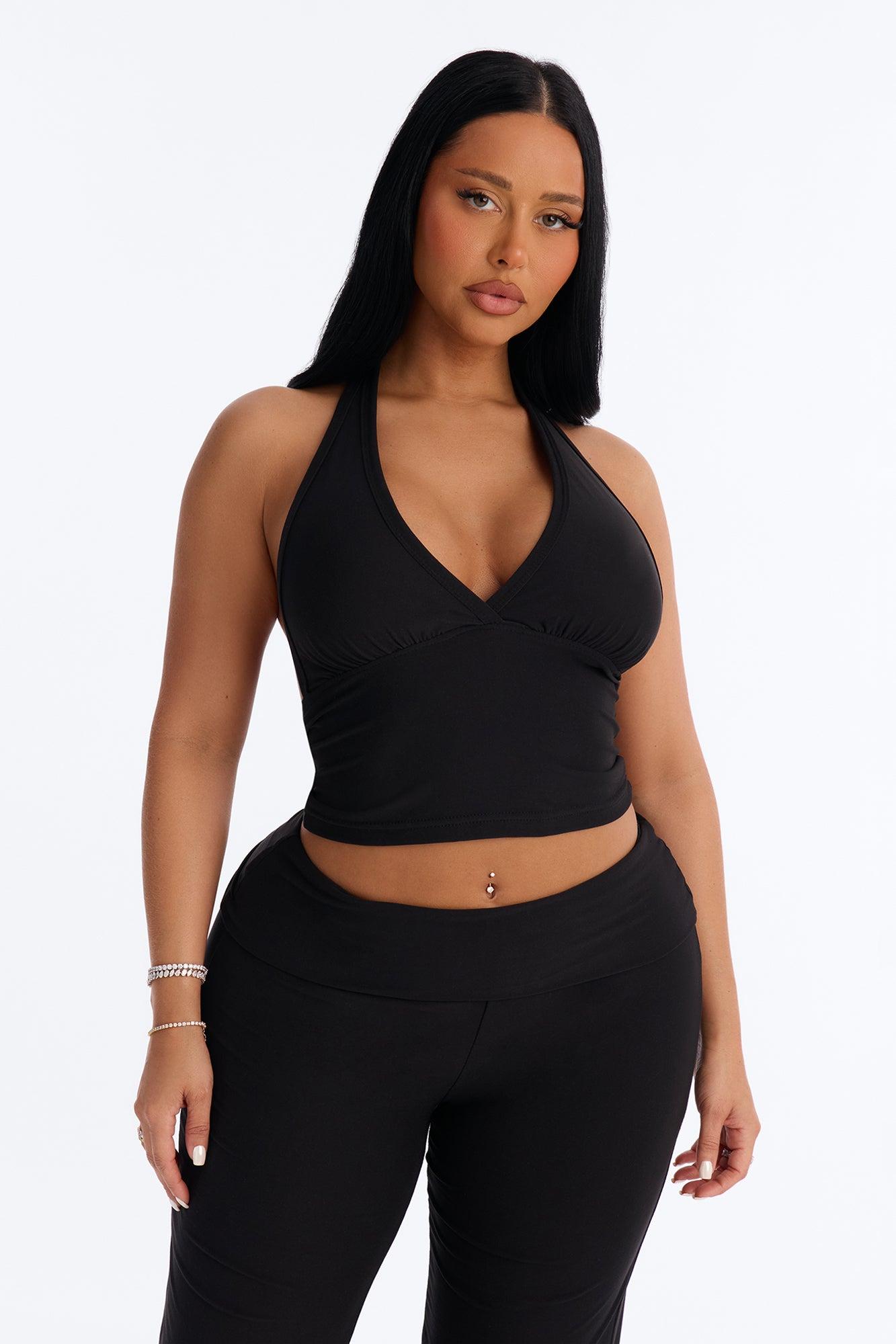Stay Cozy Halter PJ Pant Set - Black Female Product Image