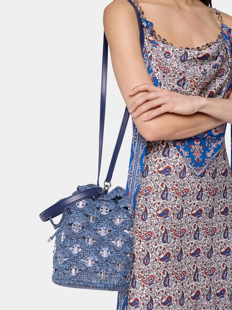 DENIM BLUE RAFFIA BUCKET BAG Product Image