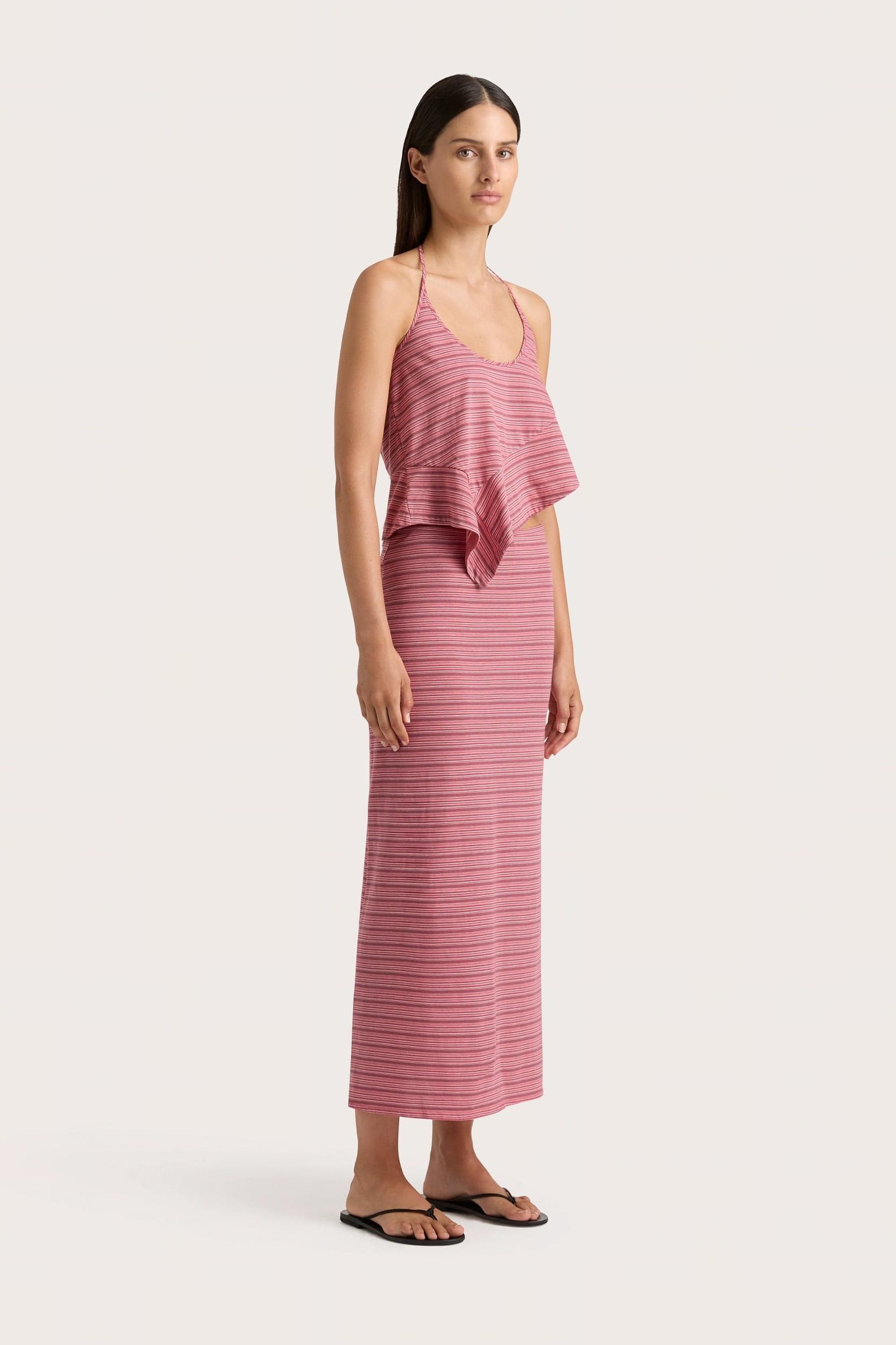 Maceio Midi Skirt Vermillion Stripe - Final Sale Product Image