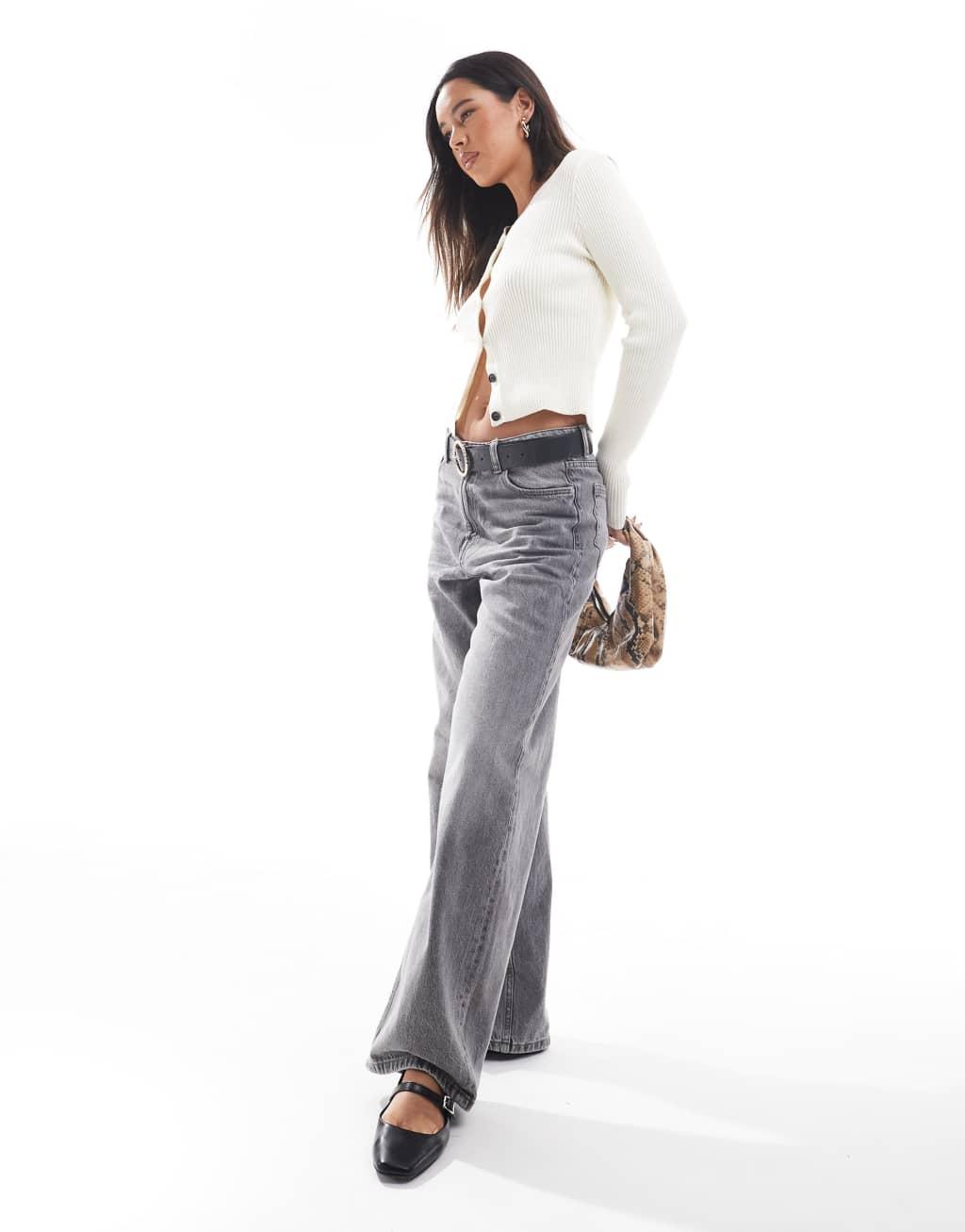 ASOS DESIGN knit V-neck rib cardigan in cream Product Image