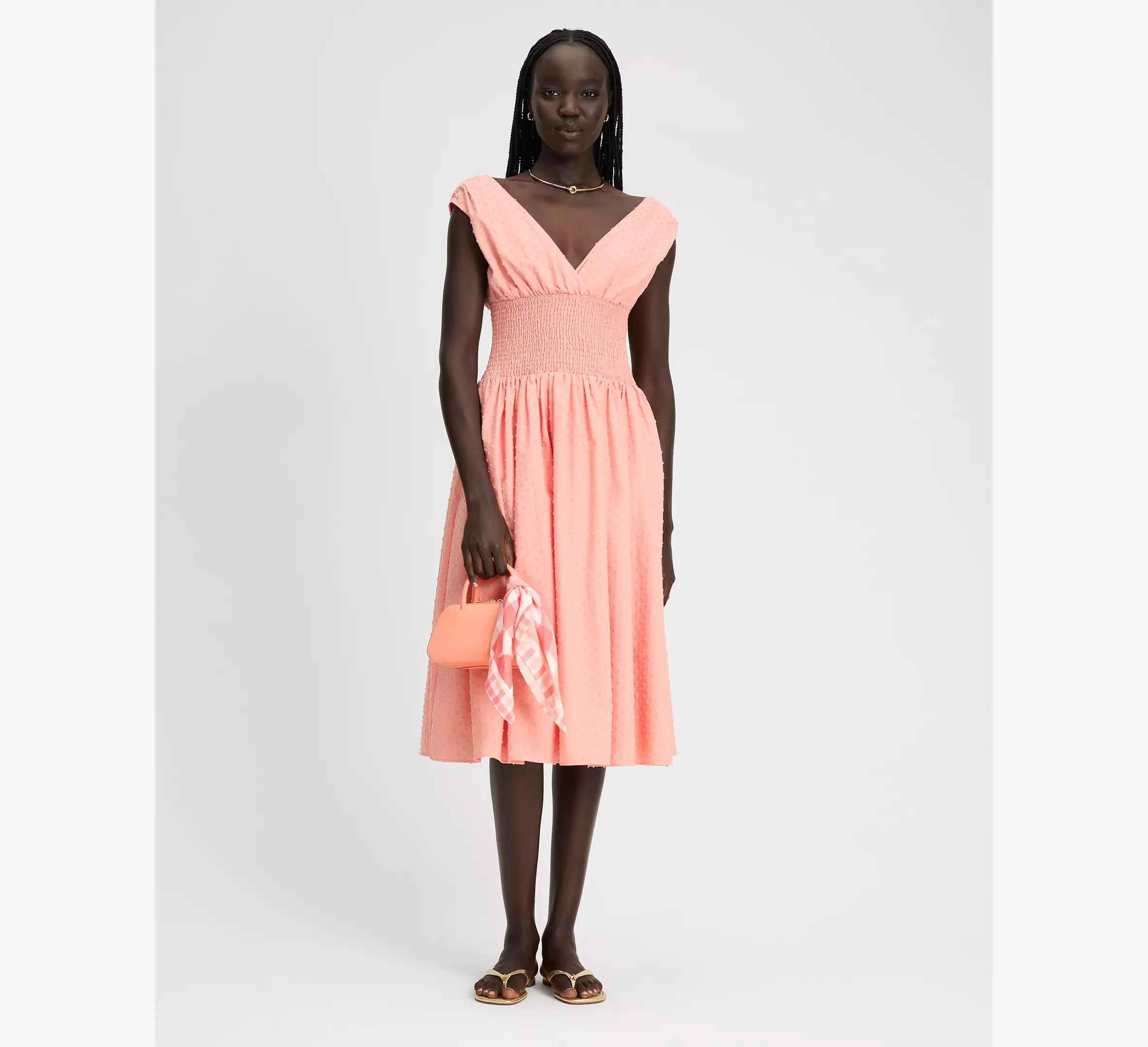 Swiss Dot Smocked Midi Dress Product Image