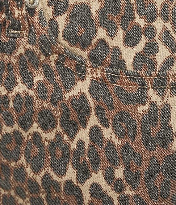 Daze Barrell Leg Mid Rise Leopard Print Denim Jeans Product Image