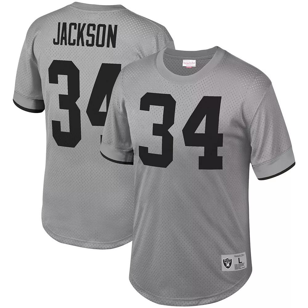 Men's Mitchell & Ness Bo Jackson Gray Los Angeles Raiders Retired Player Name & Number Mesh Top,  Product Image