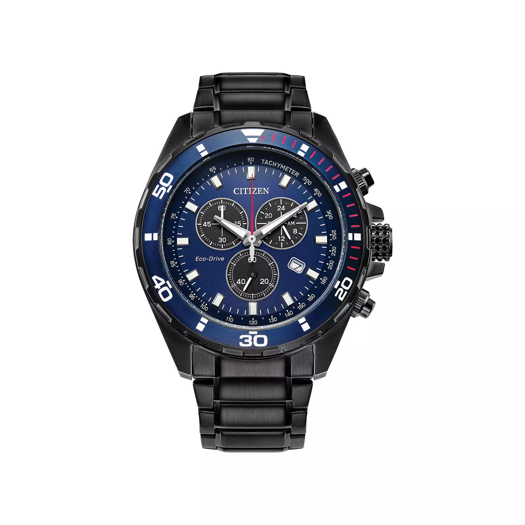 Citizen Men's Eco-Drive Weekender Stainless Steel Chronograph Blue Dial Bracelet Watch, Size: Large, Black Product Image