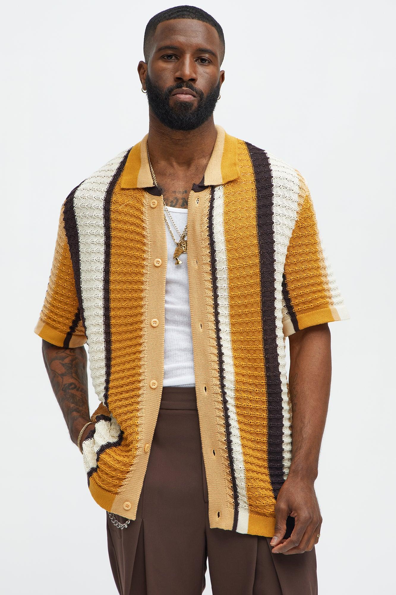 Carson Stripe Short Sleeve Knitted Shirt - Mustard/combo Product Image