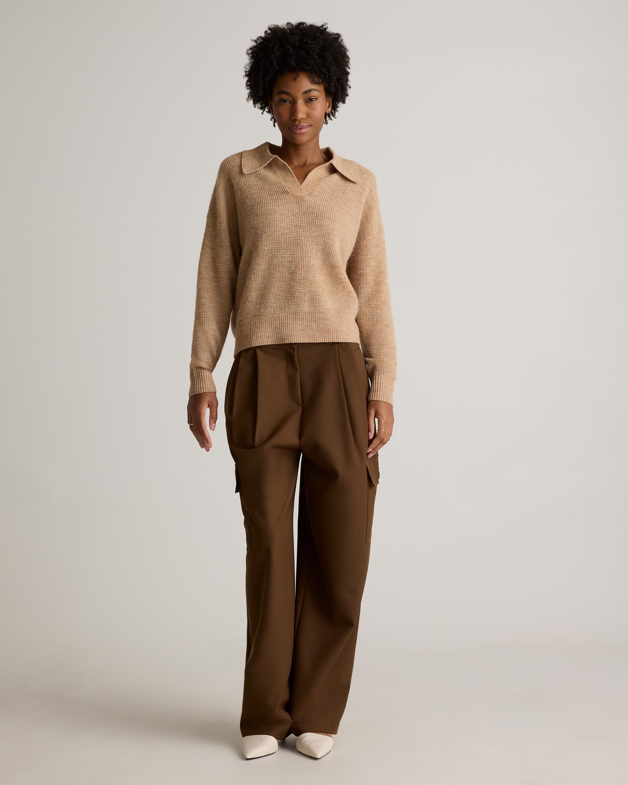 Quince | Women's Baby Alpaca-Wool Waffle Stitch Polo Sweater Product Image