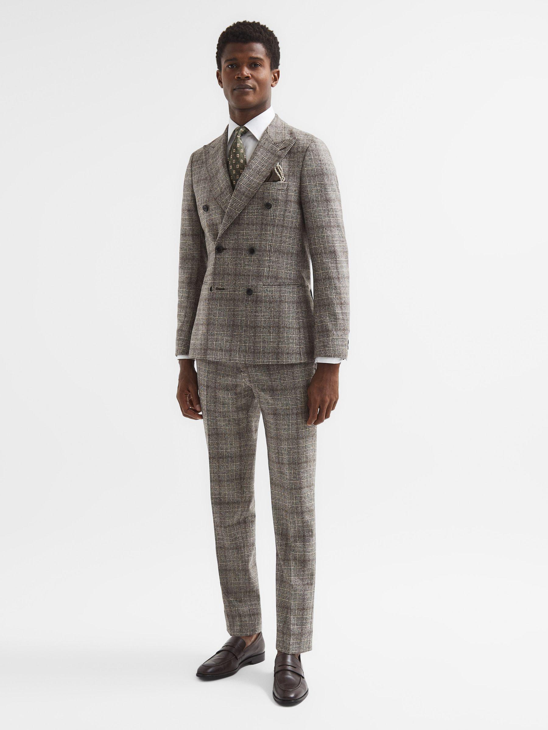 Slim Fit Double Breasted Prince Of Wales Check Blazer in Brown Product Image