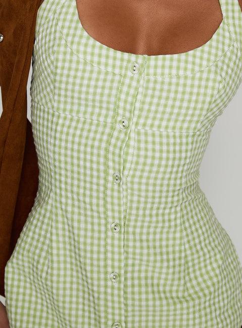 Mallorie Halter Mini Dress Green Check Product Image