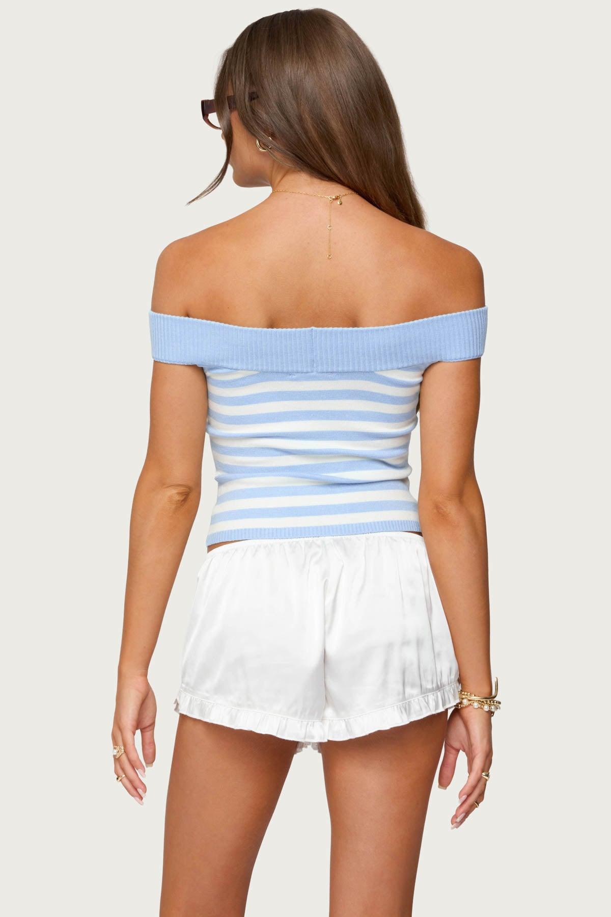 Deni Off Shoulder Striped Knit Top Product Image