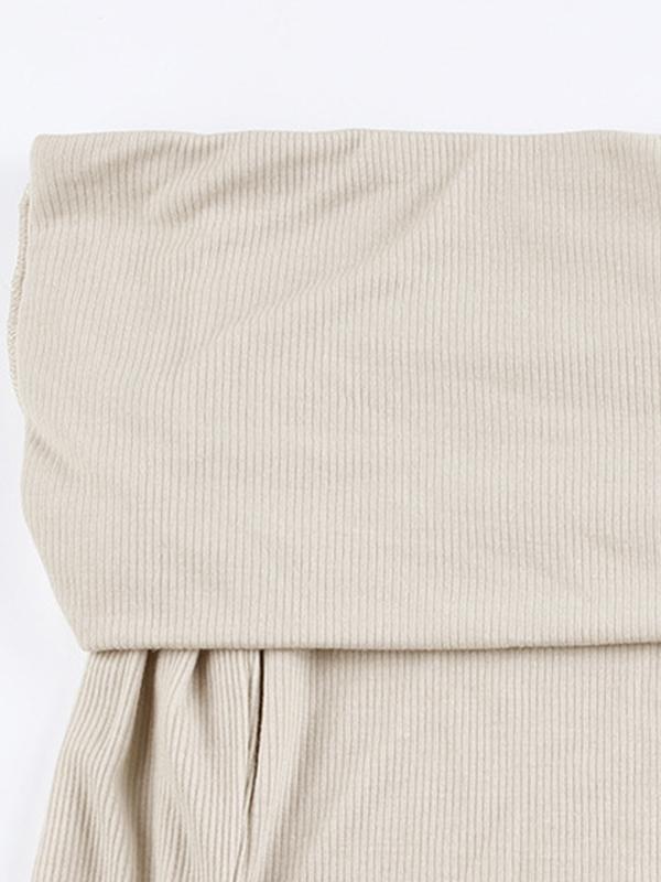 Solid Off Shoulder Slim Long Sleeve Knit Product Image