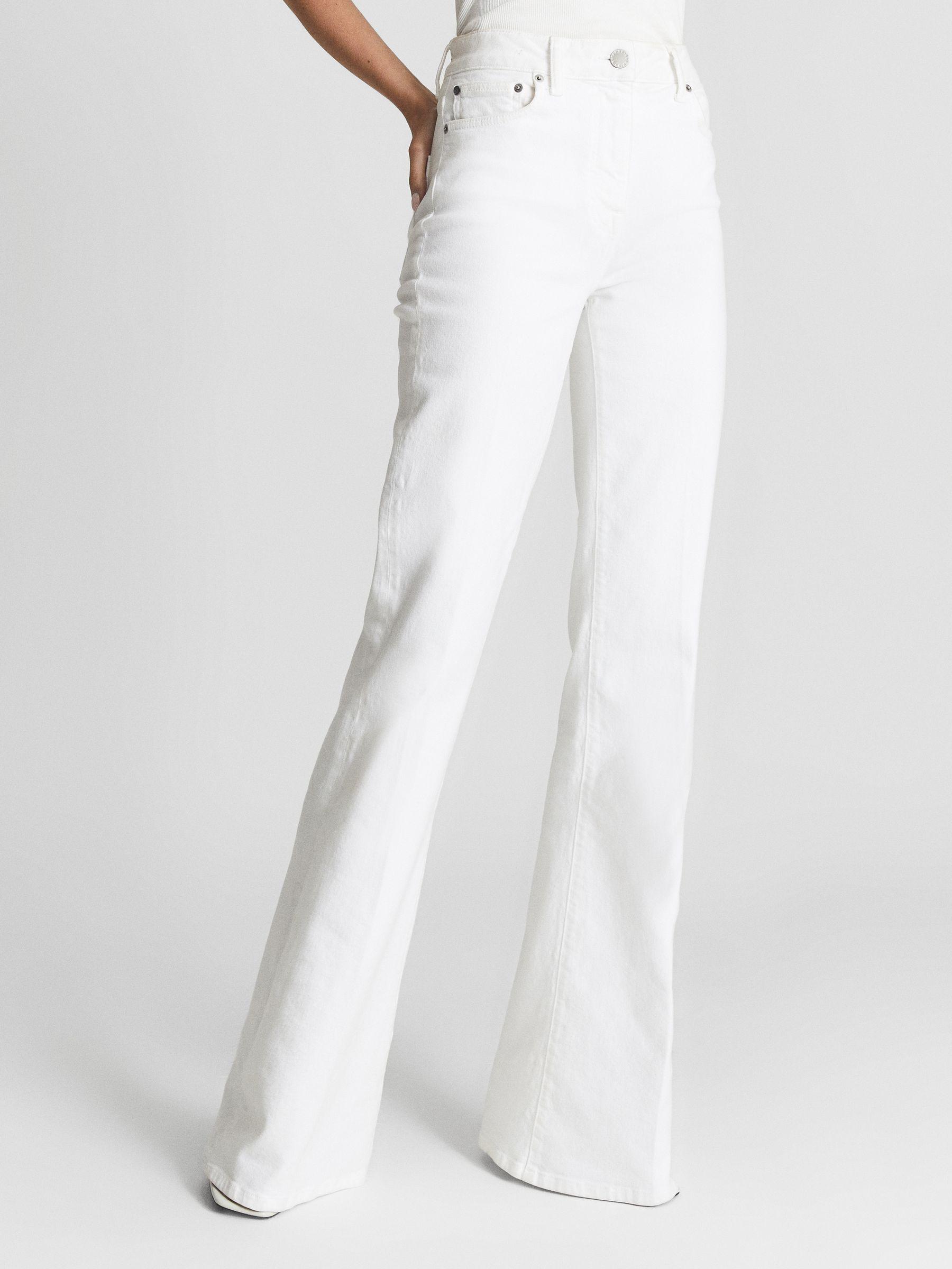 High Rise Skinny Flared Jeans in White Product Image