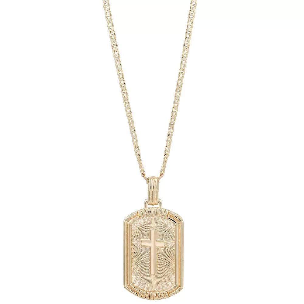 Everlasting Silver Gold Over Silver Cross Dog Tag Pendant Necklace, Women's, Size: 22", Gold Tone Product Image