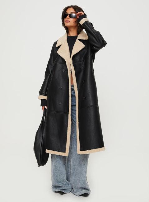 Day 'n' Night Longline Shearling Coat Black Product Image