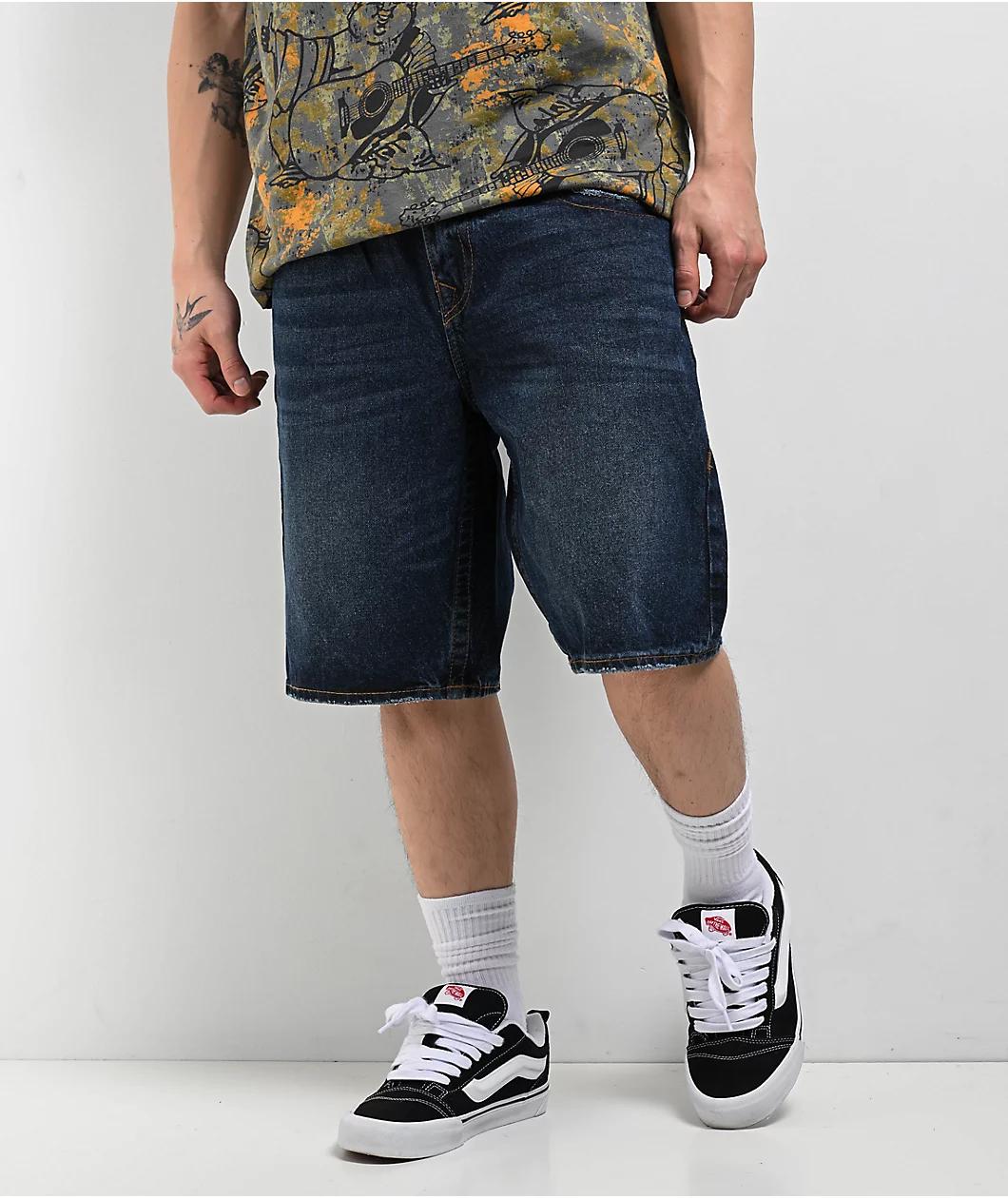 True Religion Bobby Dark Blue Relaxed Baggy Denim Shorts Product Image