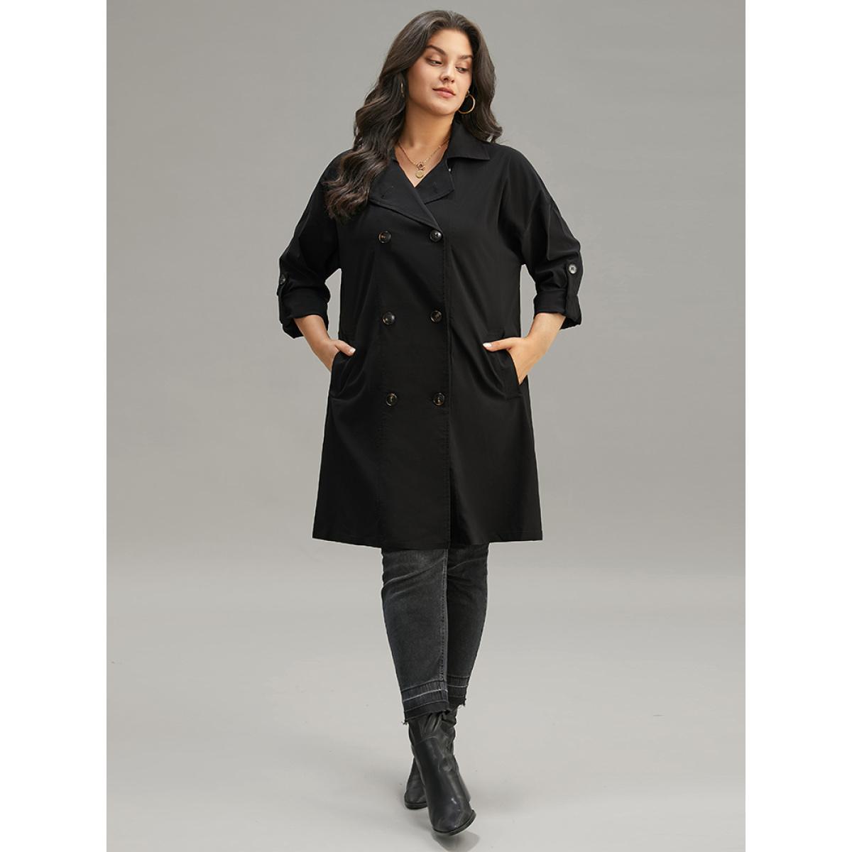 Plus Size Halloween Plain Lapel Collar Button Up Tab Sleeve Coat Women Black Casual Plain Ladies Dailywear Winter Coats BloomChic 30/6X Product Image