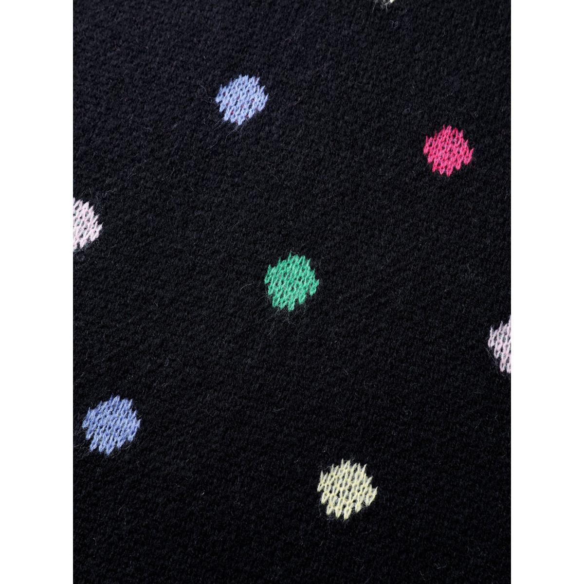 Plus Size Colorful Polka Dots Jacquard Pullover Black Women Playful Loose Long Sleeve Round Neck Casual Pullovers BloomChic 10/M Product Image