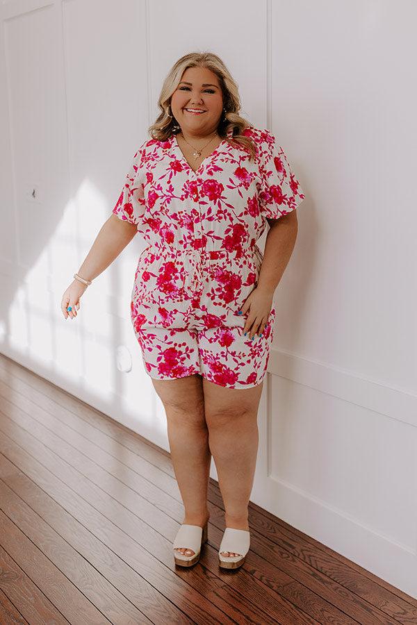 Life In Full Bloom Floral Romper in Hot Pink Curves Product Image