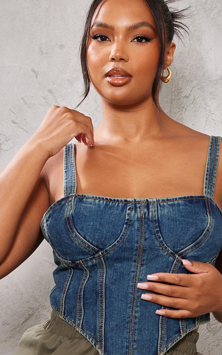 Plus Indigo Vintage Wash Denim Corset Product Image
