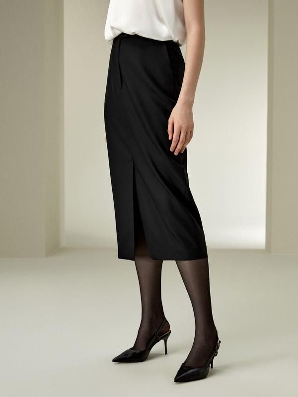 LILYSILK Wool Skirt - Female - Black Silk and Wool - Delicate Elastic Back Waist Skirt 6 Product Image