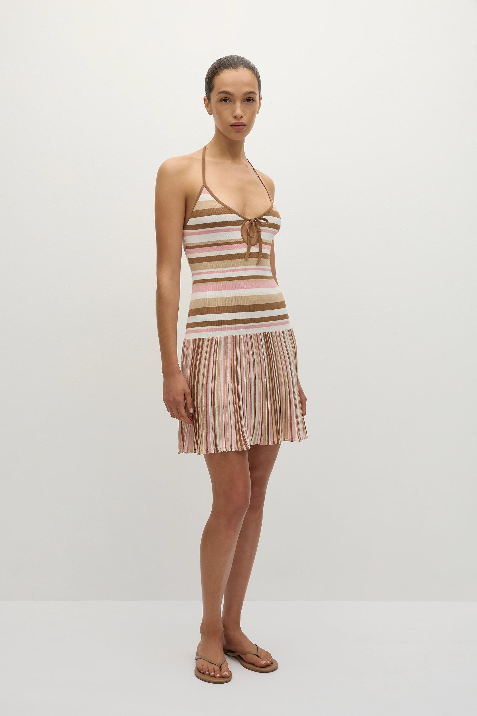 Elea Mini Dress Puce Sepia Stripe - Final Sale Product Image
